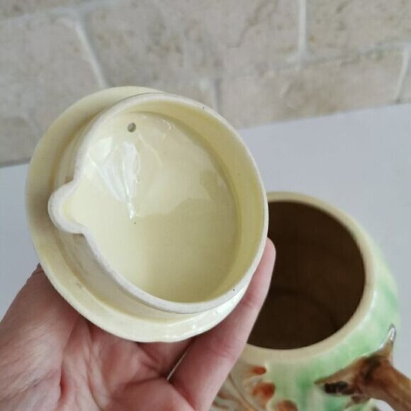 Vintage Handpainted Teapot CRAZING Black Squirrel Oak Leaves Marutomoware Japan - Picture 7 of 8